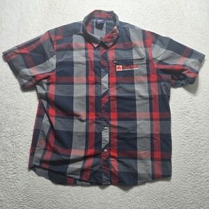Red Bull Distribution Shirt Red Short Sleeve Button Down Plaid Mens Large